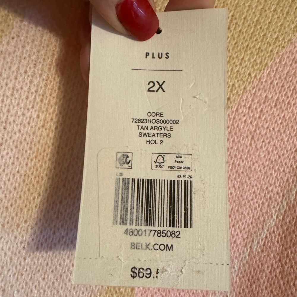NWT  Retail: $70  SPRING Pastel Argyle Sweater  PLUS: 2X    CL-56 - Picture 8 of 9